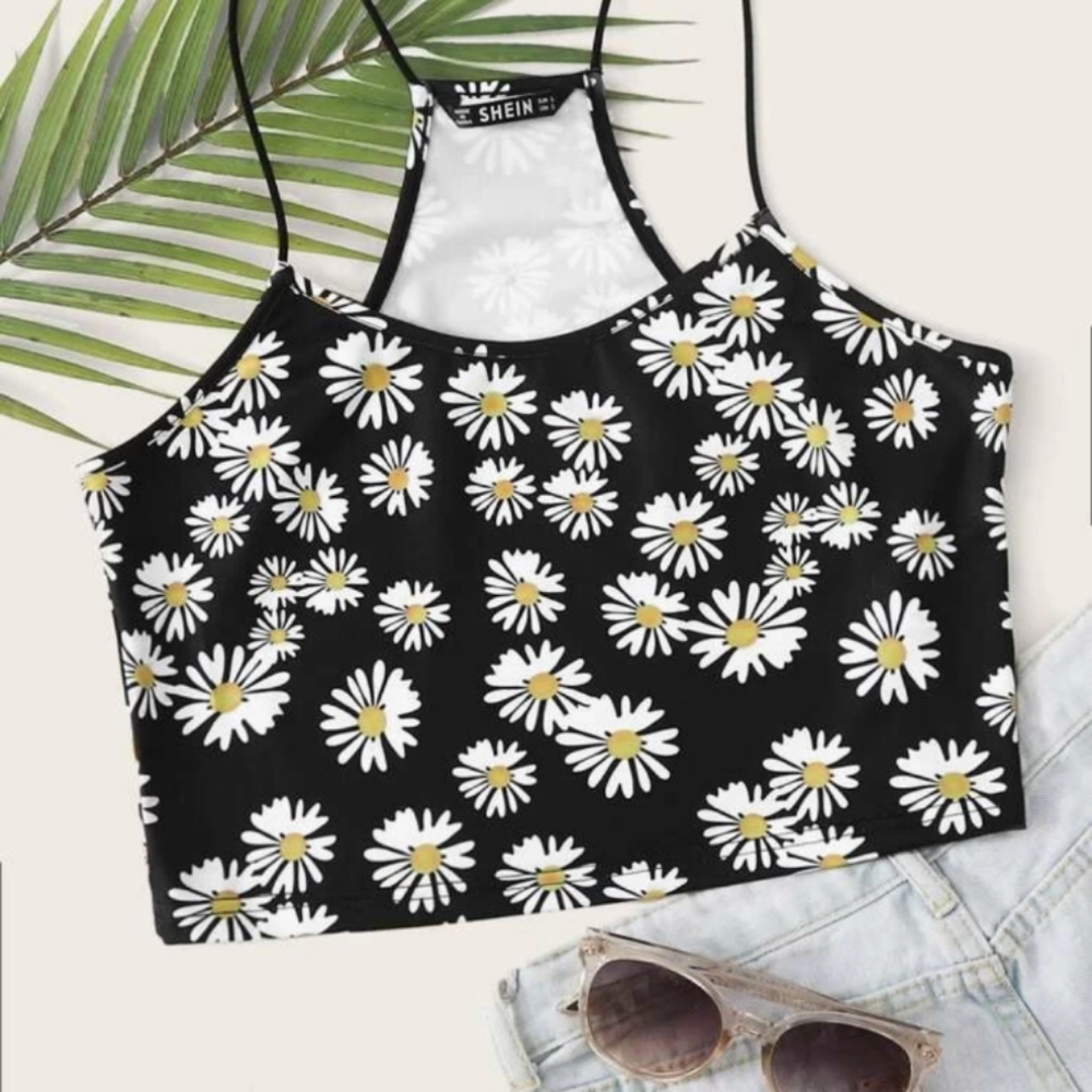 B&W Flower Halter Top (Plus Size)